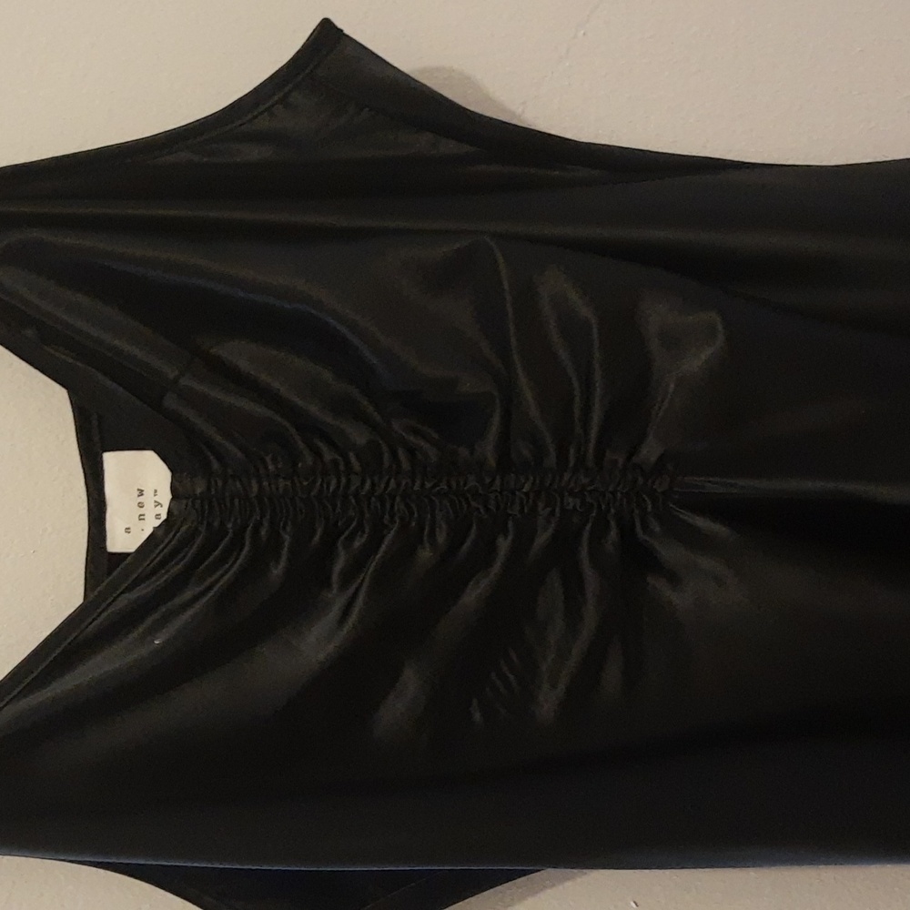 Elegant Black Satin Spaghetti Strap Dress Size M
